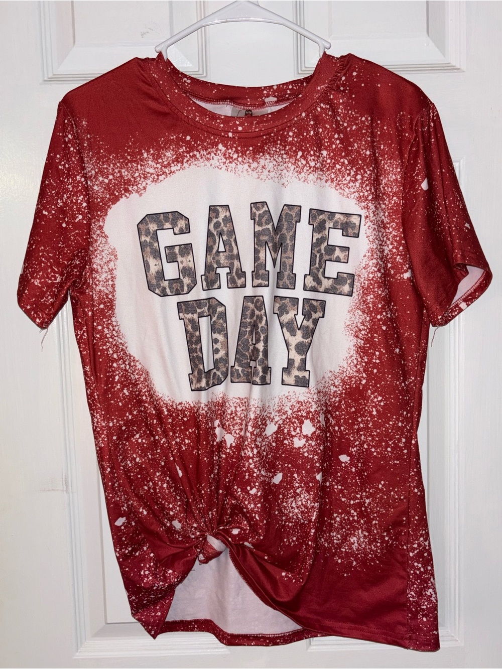 Red 'Game Day' Bleached Graphic Tee with Leopard Accent